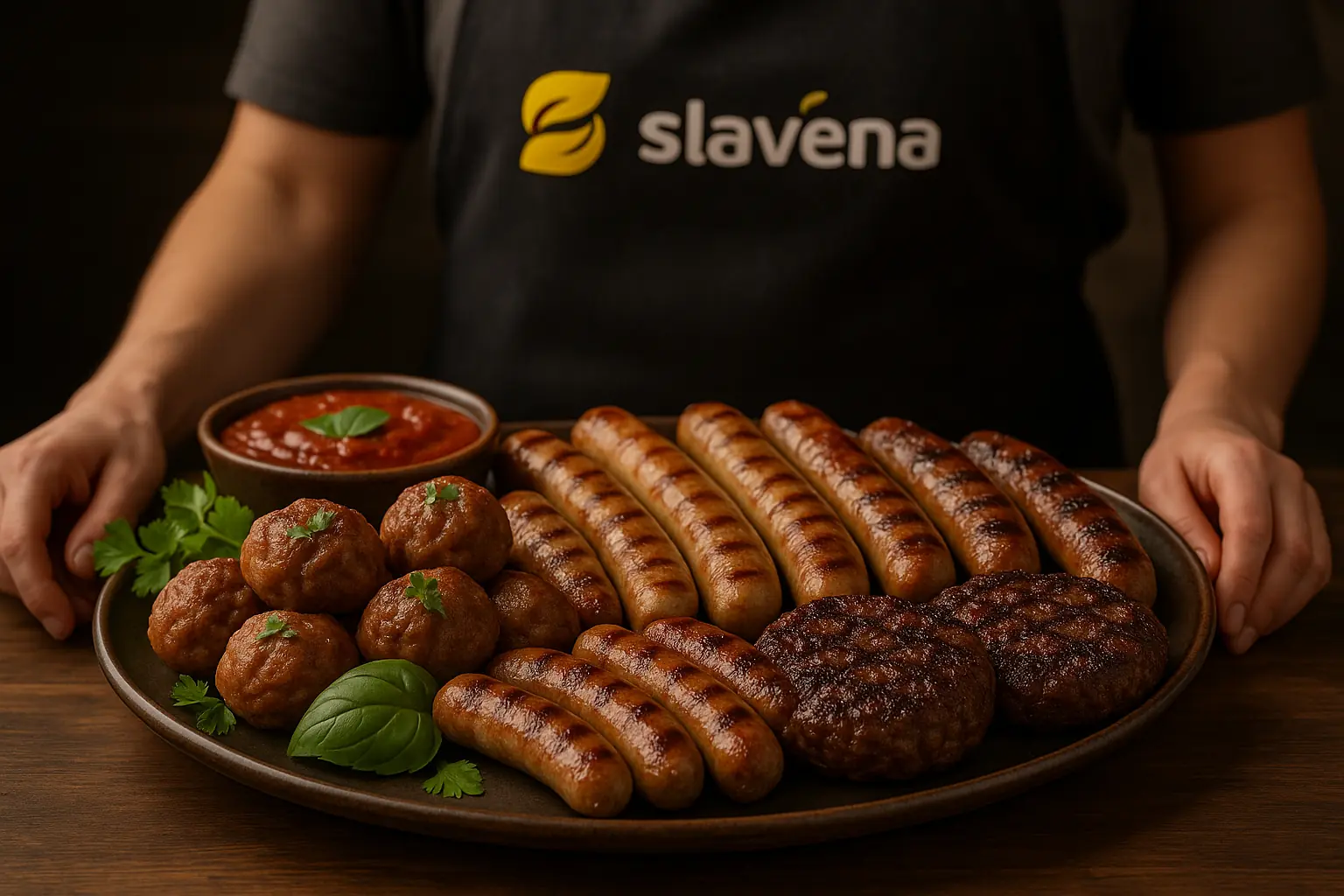 Блюдо с мясными продуктами Slavena на гриле